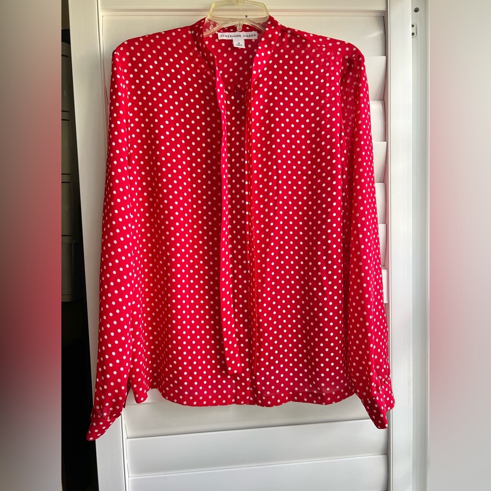 Josephine Chaus Red Polka Dot Long Sleeve Button-down Top Size 16